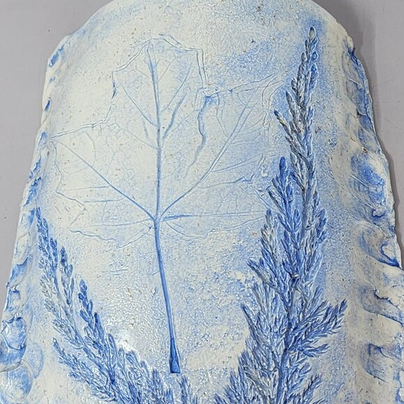 Vintage Hand Made Blue Leaf & Fern Wall Hanging Art Piece Ceramic - Picture 3 of 9